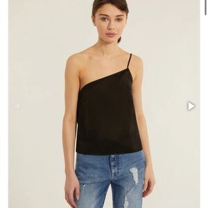 MARISSA WEBB QUINN ONE SHOULDER SATIN CREPE CAMISOLE IN BLACK size Small